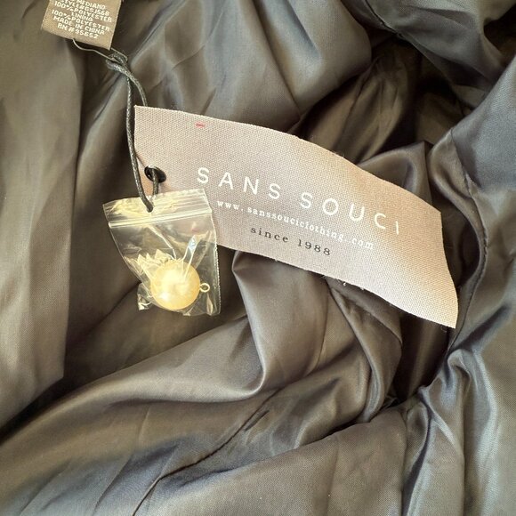 NWT Sans Souci Black & White Tweed Double-Breasted Coat with Pearl Buttons - Picture 8 of 8